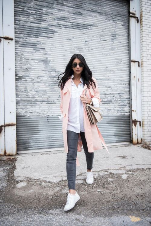 pink long coat adidas shoes outfit 
