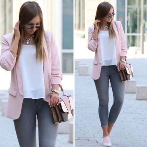 blush pink blazer outfit