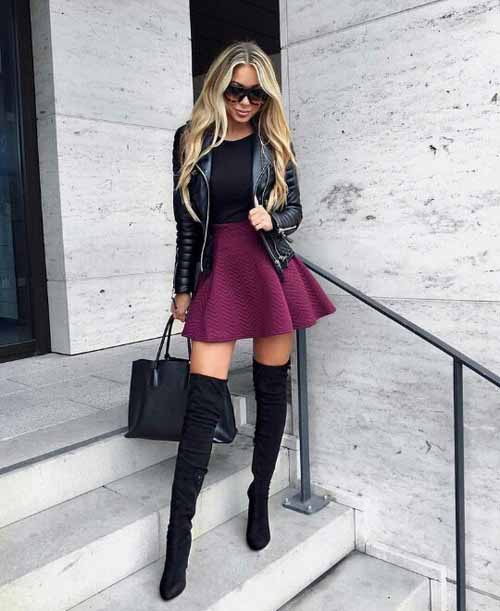 skirt and high knee boots