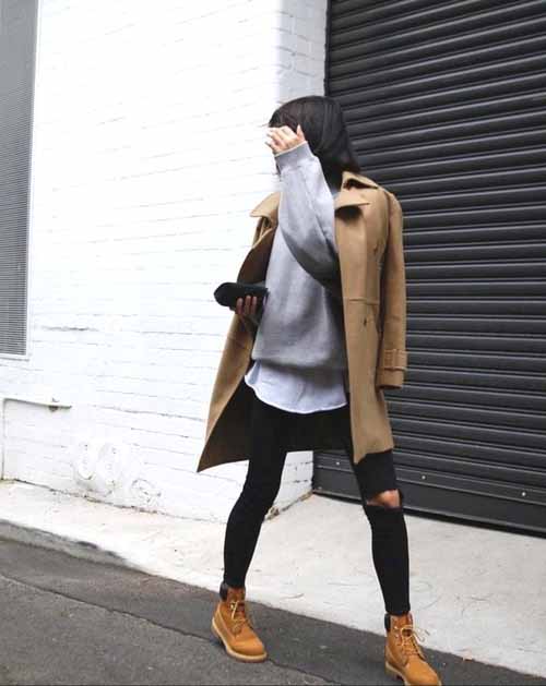 grey timberland boots outfit