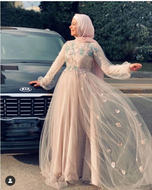 Hijab Evening Dress with Tulle Skirt