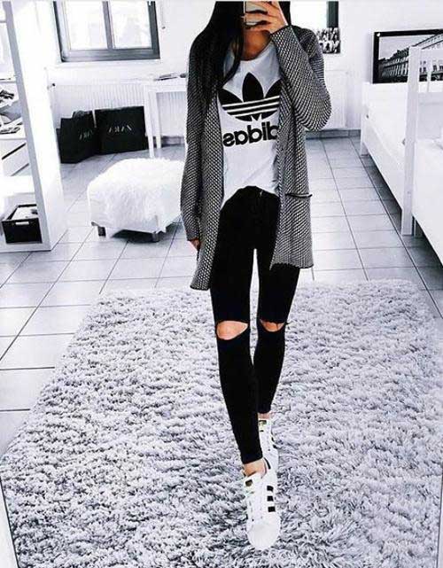 outfit with adidas sneakers