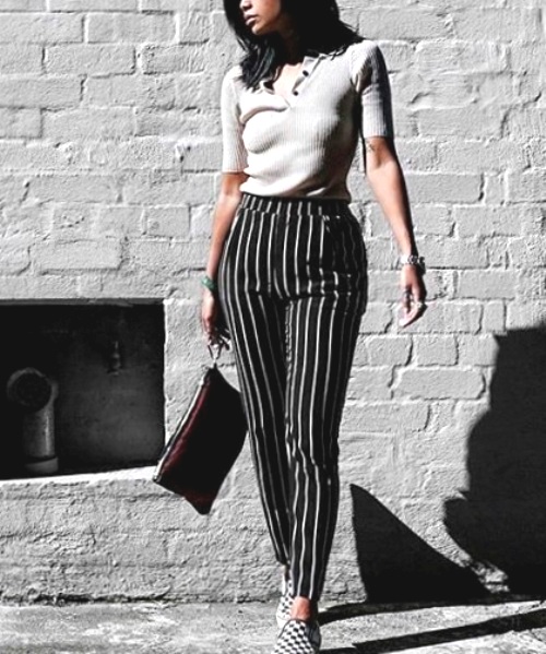 striped trousers womens outfit